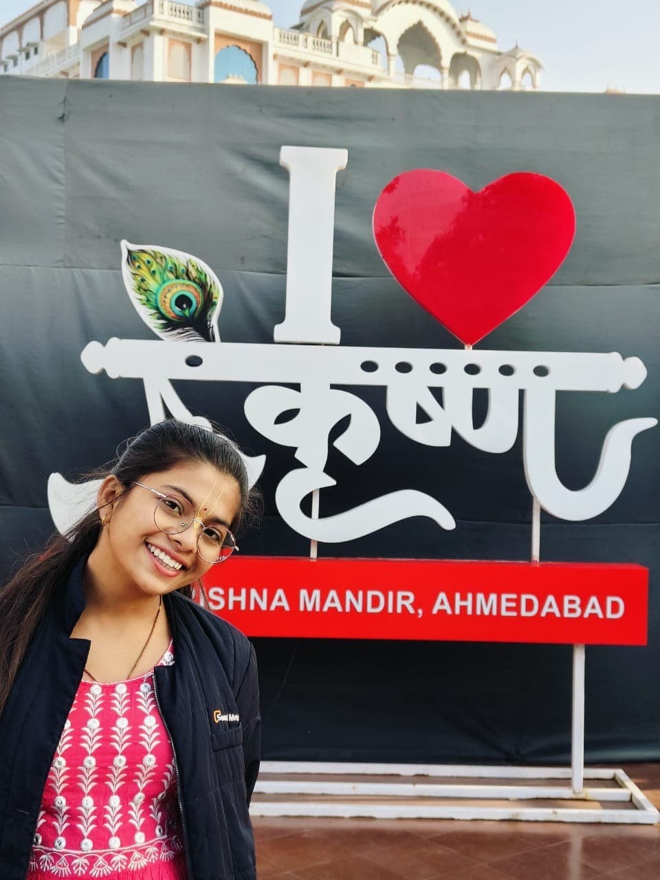 Riya at the Krishna temple in Ahmedabad